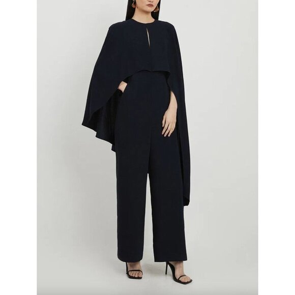 KAREN MILLEN NWT Tailored Asymmetric Draped Cape Straight Leg Jumpsuit Navy 10 - Picture 1 of 13